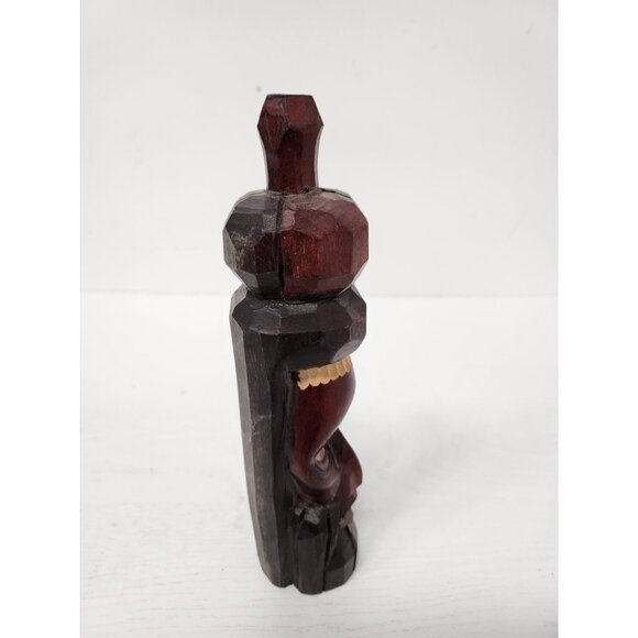 Vintage Hand Carved Solid Wood Tiki Head Statue Totem Pole Jamaican Folk Art - Picture 8 of 10